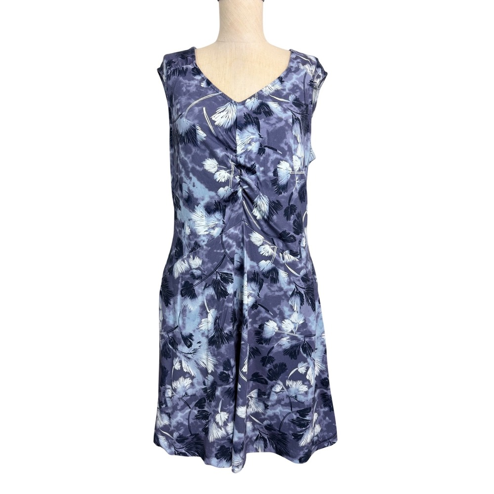 Title Nine Diamalete Dress Womens Large Blue Floral V-Neck Sleeveless Pockets